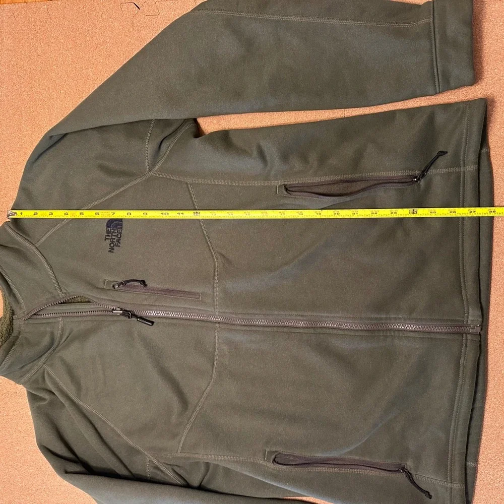 The North Face Mens Full Zip Fleece Jacket Olive Green Large Hiking Outdoor